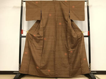 平和屋着物▽上質な紬 単衣 丸文 正絹 逸品 AAAV8467fy