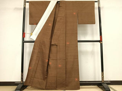平和屋着物▽上質な紬 単衣 丸文 正絹 逸品 AAAV8467fy
