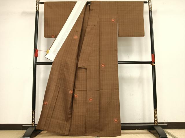 平和屋着物▽上質な紬 単衣 丸文 正絹 逸品 AAAV8467fy
