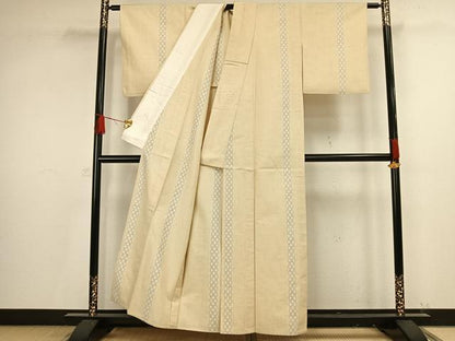 平和屋着物▽結城紬 単衣 80亀甲 間道 正絹 逸品 AAAV8468fy