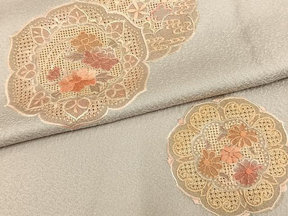 平和屋着物▽訪問着 単衣 中国三大刺繍 汕頭刺繍 スワトウ刺繍 吉祥花文 金彩 正絹 逸品 AAAV8470fy