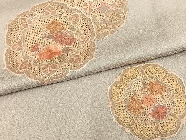 平和屋着物▽訪問着 単衣 中国三大刺繍 汕頭刺繍 スワトウ刺繍 吉祥花文 金彩 正絹 逸品 AAAV8470fy
