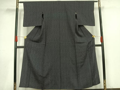 平和屋着物▽上質な小紋 単衣 幾何学文様 銀彩 正絹 逸品 AAAV8472fy