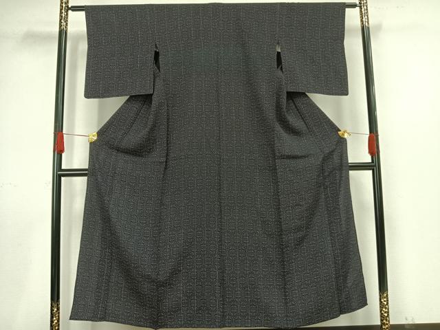 平和屋着物▽上質な小紋 単衣 幾何学文様 銀彩 正絹 逸品 AAAV8472fy