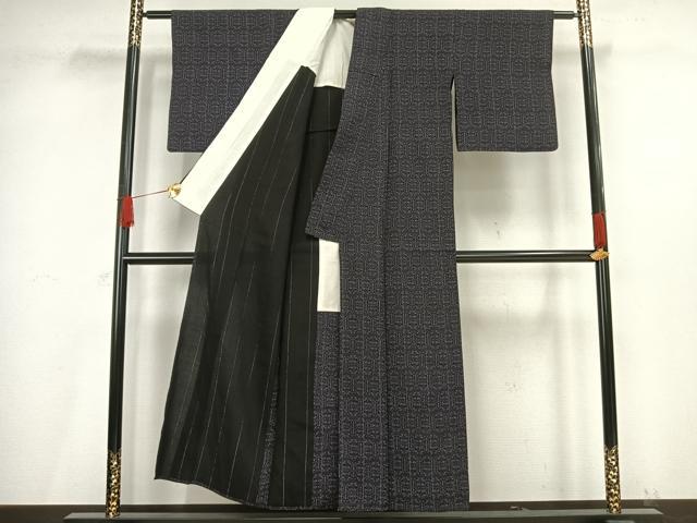 平和屋着物▽上質な小紋 単衣 幾何学文様 銀彩 正絹 逸品 AAAV8472fy