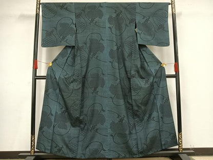 平和屋着物▽本場染大島紬 単衣 葡萄 正絹 逸品 AAAV8473fy