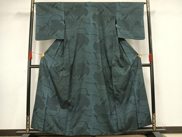 平和屋着物▽本場染大島紬 単衣 葡萄 正絹 逸品 AAAV8473fy