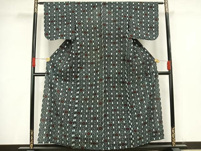 平和屋着物●久留米絣 単衣 抽象文 綿 逸品 AAAV8474fy