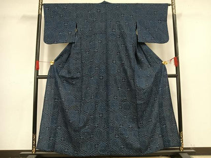 平和屋着物▽上質な紬 単衣 亀甲文様 正絹 逸品 AAAV8475fy
