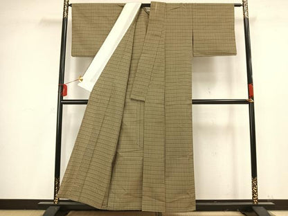 平和屋着物▽上質な紬 単衣 縞 正絹 逸品 AAAV8476fy