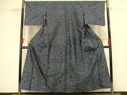 平和屋着物▽本場大島紬　単衣　色紙花文　正絹　逸品　AAAV8478fy
