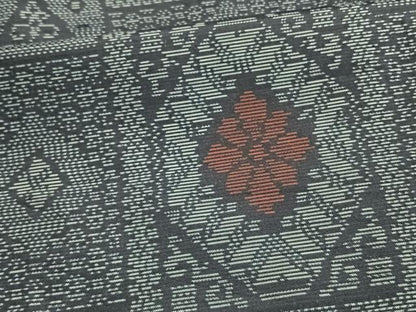 平和屋着物▽本場大島紬　単衣　色紙花文　正絹　逸品　AAAV8478fy