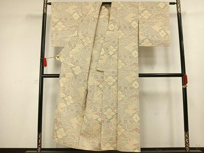 平和屋着物▽お召 単衣 割付文 正絹 逸品 未使用 AAAV8479fy