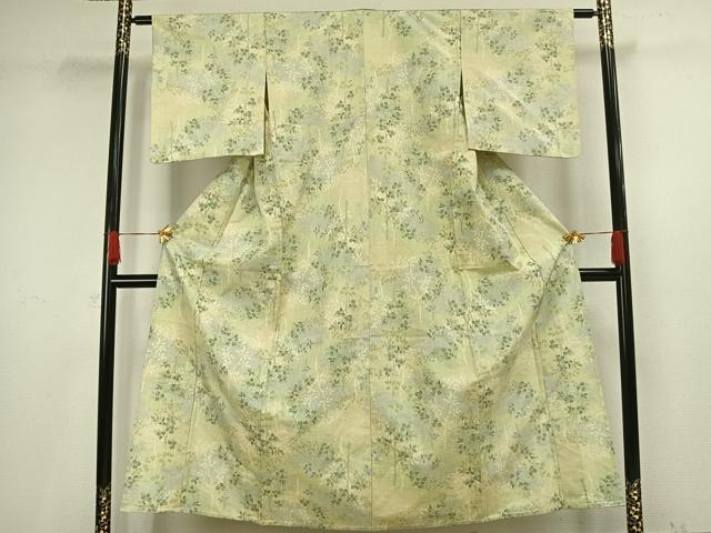 平和屋着物▽上質な紬 単衣 枝葉文 正絹 逸品 AAAV8482fy