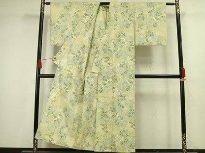 平和屋着物▽上質な紬 単衣 枝葉文 正絹 逸品 AAAV8482fy
