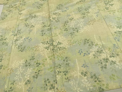 平和屋着物▽上質な紬 単衣 枝葉文 正絹 逸品 AAAV8482fy