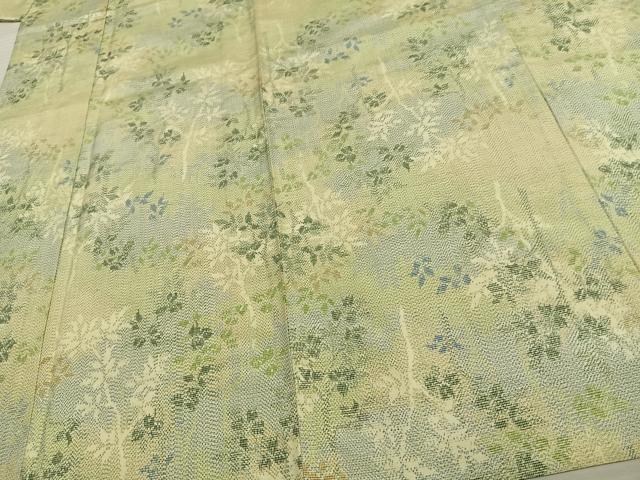 平和屋着物▽上質な紬 単衣 枝葉文 正絹 逸品 AAAV8482fy