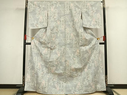 平和屋着物▽上質な紬 単衣 樹林文 正絹 逸品 AAAV8483fy