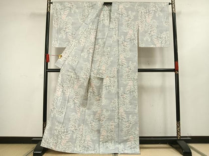 平和屋着物▽上質な紬 単衣 樹林文 正絹 逸品 AAAV8483fy
