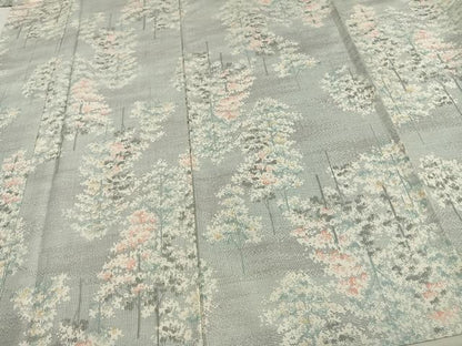 平和屋着物▽上質な紬 単衣 樹林文 正絹 逸品 AAAV8483fy