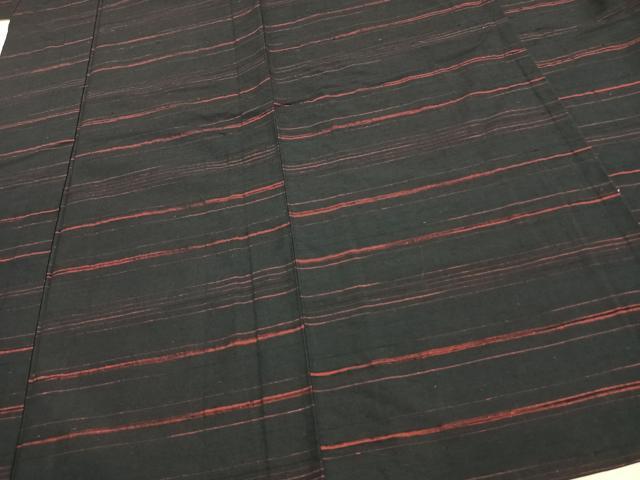平和屋着物▽上質な紬 単衣 横縞 正絹 逸品 AAAV8484fy
