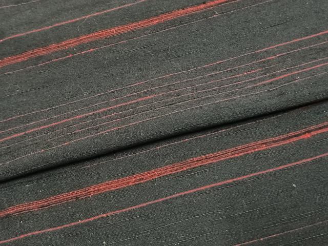 平和屋着物▽上質な紬 単衣 横縞 正絹 逸品 AAAV8484fy