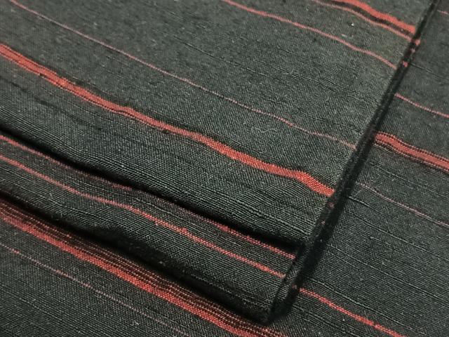 平和屋着物▽上質な紬 単衣 横縞 正絹 逸品 AAAV8484fy