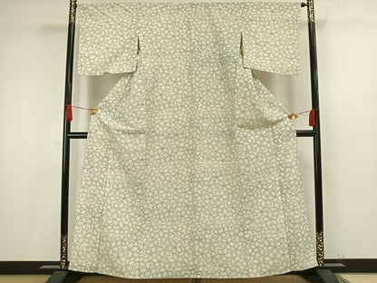 平和屋着物▽上質な小紋 単衣 紬地 花尽くし 正絹 逸品 AAAV8485fy