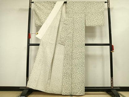 平和屋着物▽上質な小紋 単衣 紬地 花尽くし 正絹 逸品 AAAV8485fy