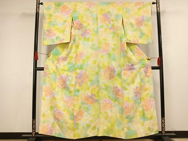 平和屋着物▽上質な小紋 単衣 手描き 草花文 正絹 逸品 AAAV8486fy