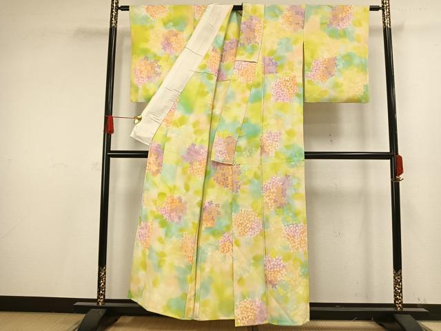 平和屋着物▽上質な小紋 単衣 手描き 草花文 正絹 逸品 AAAV8486fy