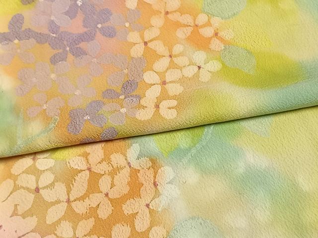 平和屋着物▽上質な小紋 単衣 手描き 草花文 正絹 逸品 AAAV8486fy