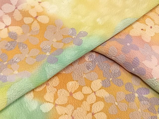 平和屋着物▽上質な小紋 単衣 手描き 草花文 正絹 逸品 AAAV8486fy