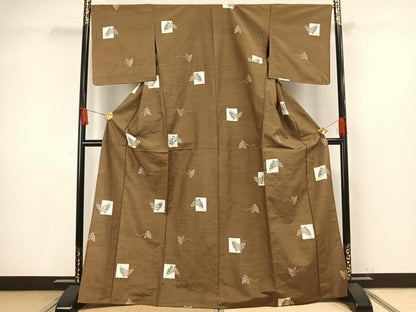 平和屋着物▽上質な紬 単衣 舞蝶文 正絹 逸品 未使用 AAAV8487fy