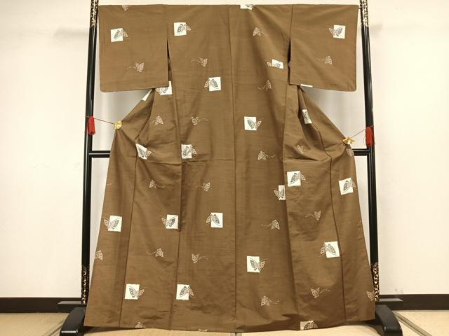 平和屋着物▽上質な紬 単衣 舞蝶文 正絹 逸品 未使用 AAAV8487fy
