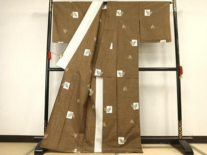 平和屋着物▽上質な紬 単衣 舞蝶文 正絹 逸品 未使用 AAAV8487fy