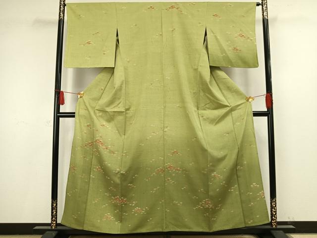 平和屋着物▽訪問着 単衣 紬地 笹文 正絹 逸品 AAAV8488fy