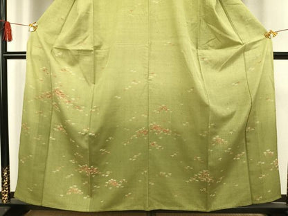 平和屋着物▽訪問着 単衣 紬地 笹文 正絹 逸品 AAAV8488fy