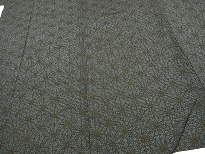 平和屋着物▽結城紬　単衣　80亀甲　麻の葉文様　正絹　逸品　AAAV8489fy