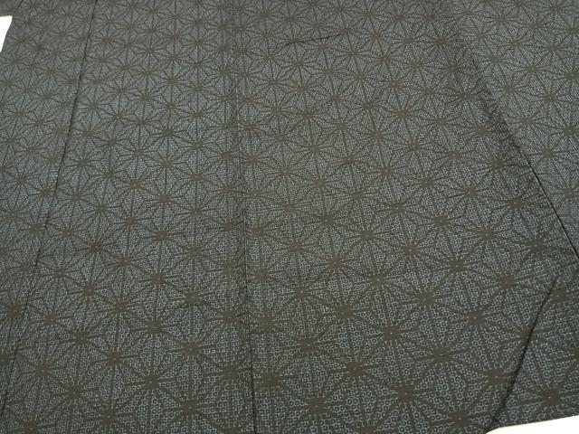 平和屋着物▽結城紬　単衣　80亀甲　麻の葉文様　正絹　逸品　AAAV8489fy