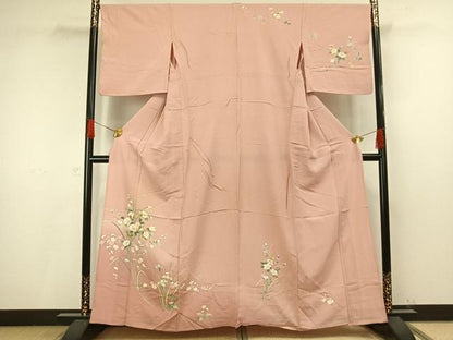 平和屋着物▽訪問着 単衣 友禅 草花文 正絹 逸品 AAAV8490fy