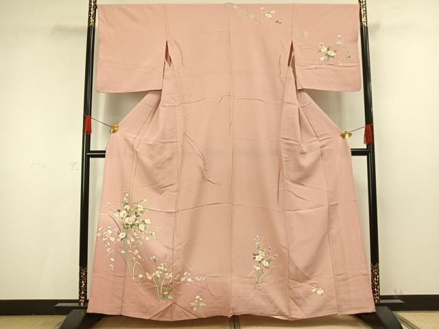 平和屋着物▽訪問着 単衣 友禅 草花文 正絹 逸品 AAAV8490fy