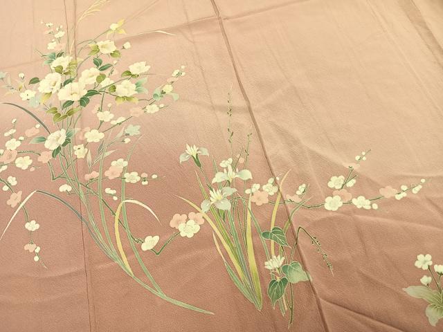 平和屋着物▽訪問着 単衣 友禅 草花文 正絹 逸品 AAAV8490fy