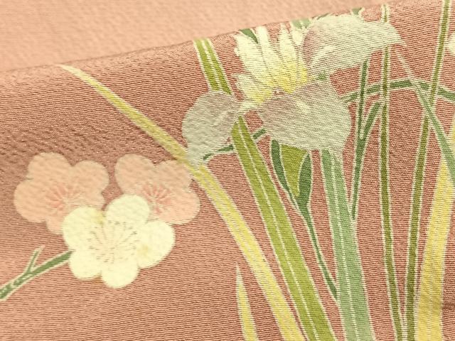 平和屋着物▽訪問着 単衣 友禅 草花文 正絹 逸品 AAAV8490fy