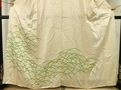 平和屋着物▽訪問着　単衣　笹の葉文　正絹　逸品　AAAV8492fy