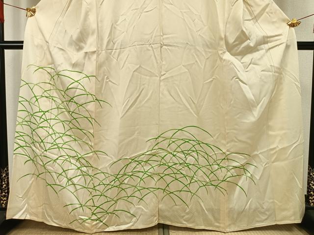 平和屋着物▽訪問着　単衣　笹の葉文　正絹　逸品　AAAV8492fy