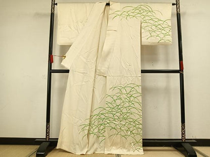 平和屋着物▽訪問着　単衣　笹の葉文　正絹　逸品　AAAV8492fy