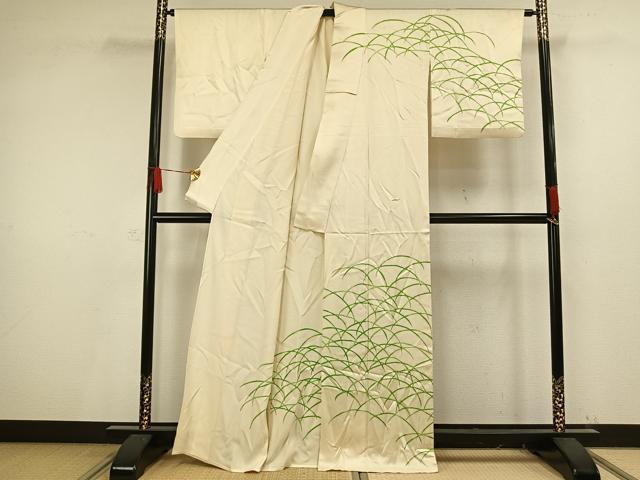 平和屋着物▽訪問着　単衣　笹の葉文　正絹　逸品　AAAV8492fy