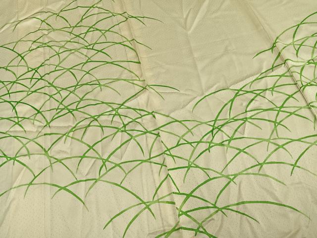 平和屋着物▽訪問着　単衣　笹の葉文　正絹　逸品　AAAV8492fy