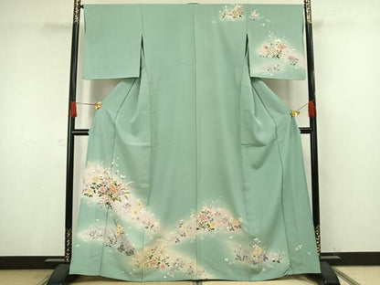 平和屋着物▽訪問着　単衣　駒刺繍　草花文　暈し染め　正絹　逸品　AAAV8493fy